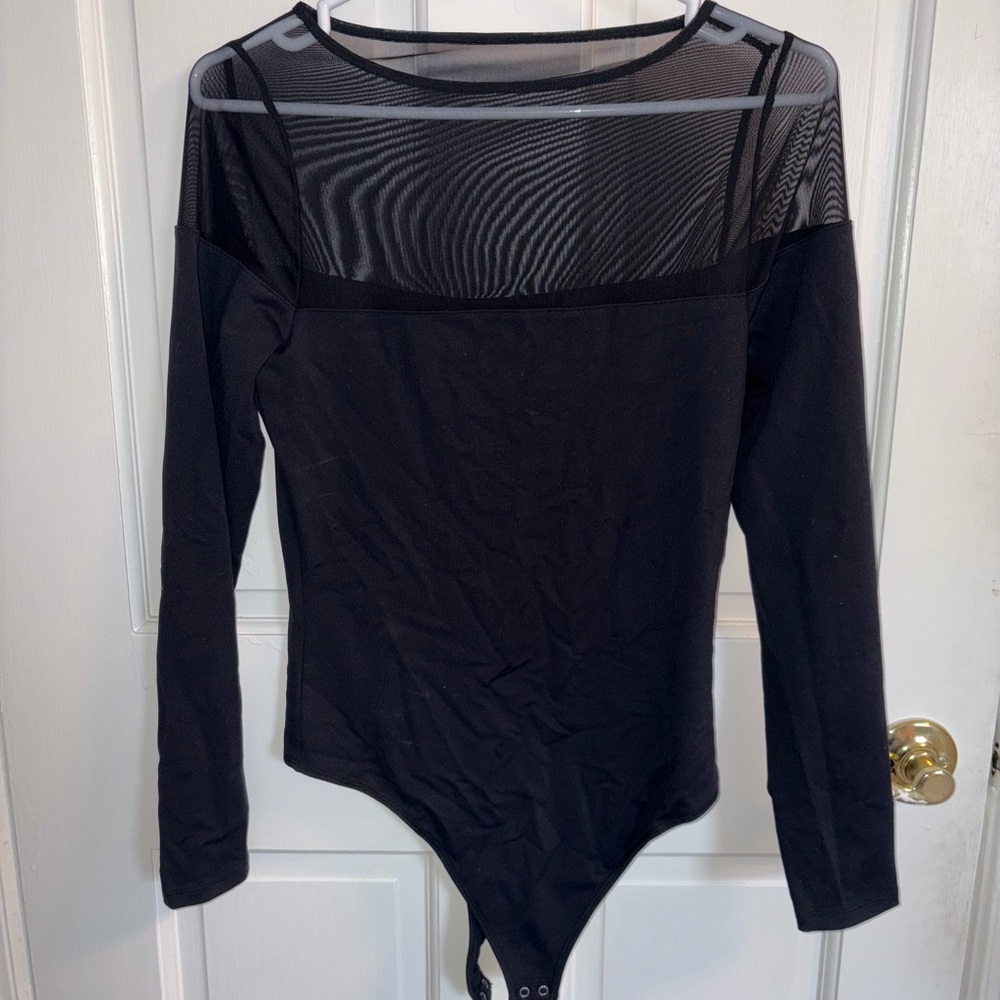 Abercrombie & Fitch Black Long-Sleeve Mesh Yoke Bodysuit
